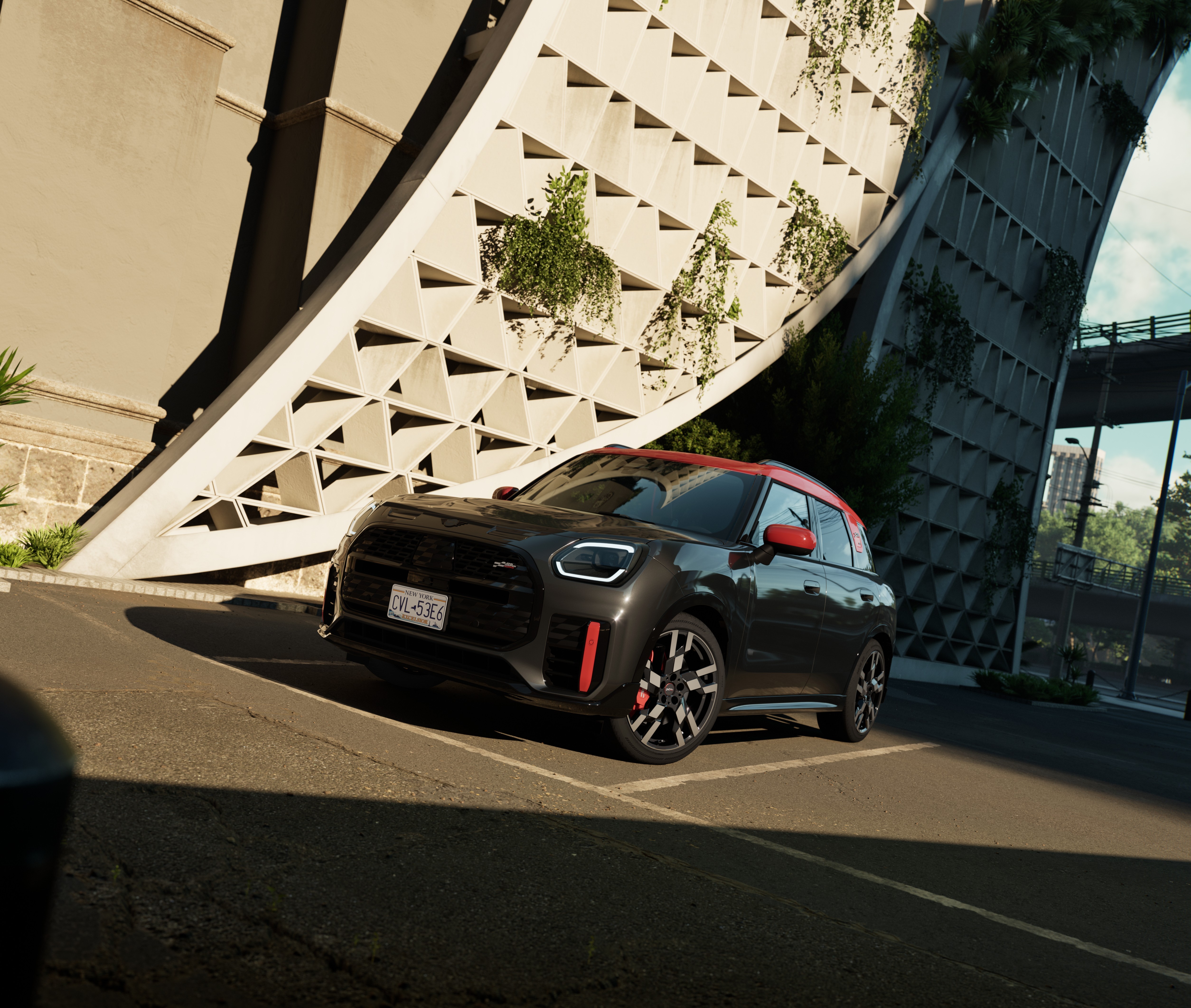 Primer plano de la pantalla táctil del MINI que muestra la información actual del control de presión de neumáticos.